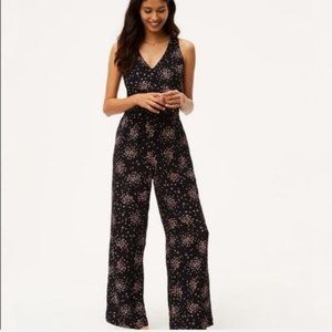 LOFT Floral print wide leg jumpsuit black pink Sz M TALL floral print summer